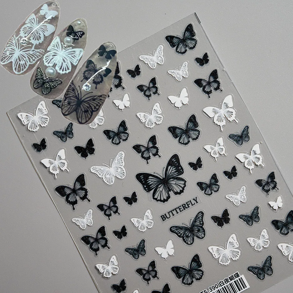 

1pc 5D Butterfly Nail Art Stickers White Black Butterfly Slider Decals Ultra-Thin Big Pattern Manicure Nail Art Decorations YR-8