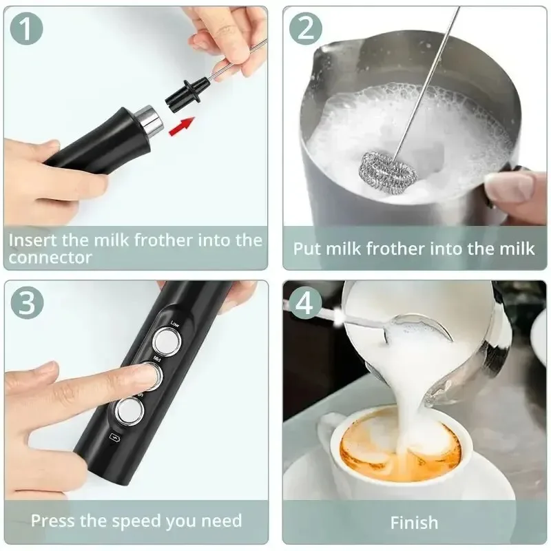 3 In 1 Electric Milk Frother Rechargeable Milk Foam Maker Handheld Foamer High Speeds Milk Frother Drink Mixer Coffee 5