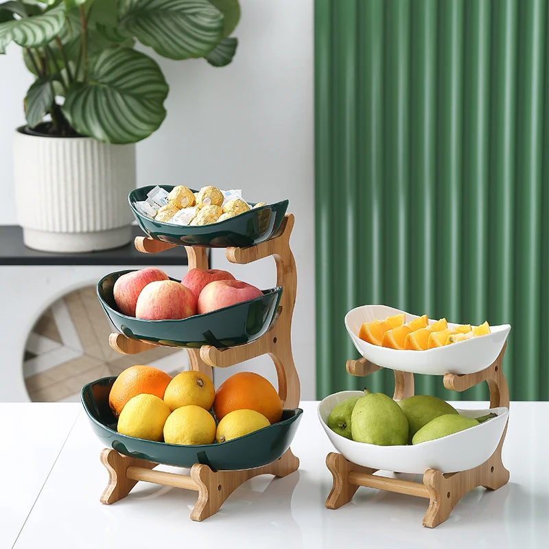double layer modern wooden living room multi-layer snack net red fruit plate wooden three-layer dessert plate