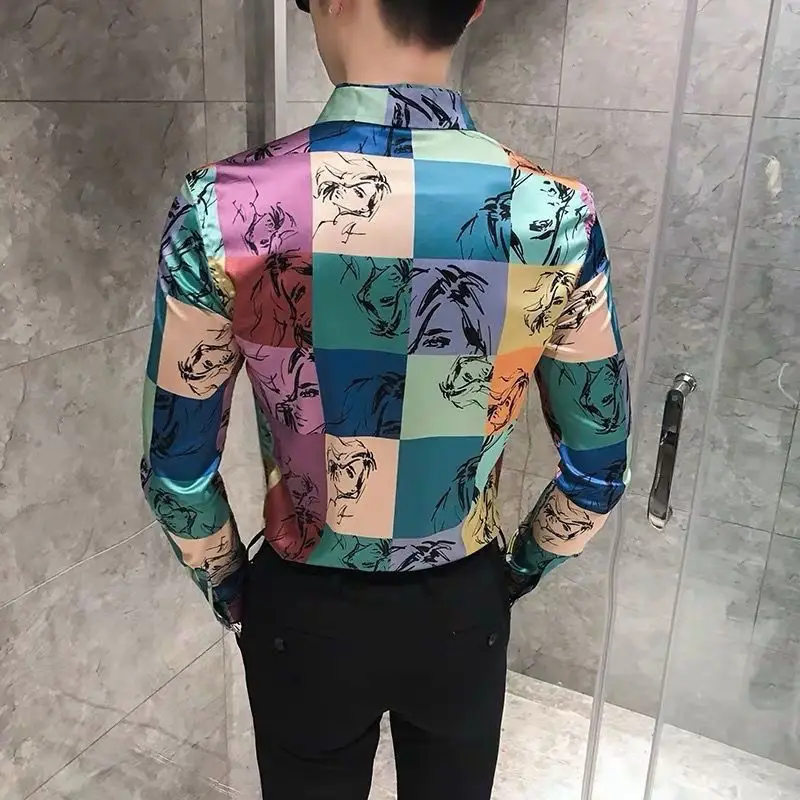 2024 New Summer Loose Casual Elegant Fashion Oversized Men's Shirt Irregular Print Polyester Lapels Long Sleeve Button Chic Tops