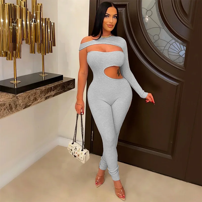 The spring and autumn period and the new women's fashion 2023 pure color long sleeve sexy tight jumpsuits
