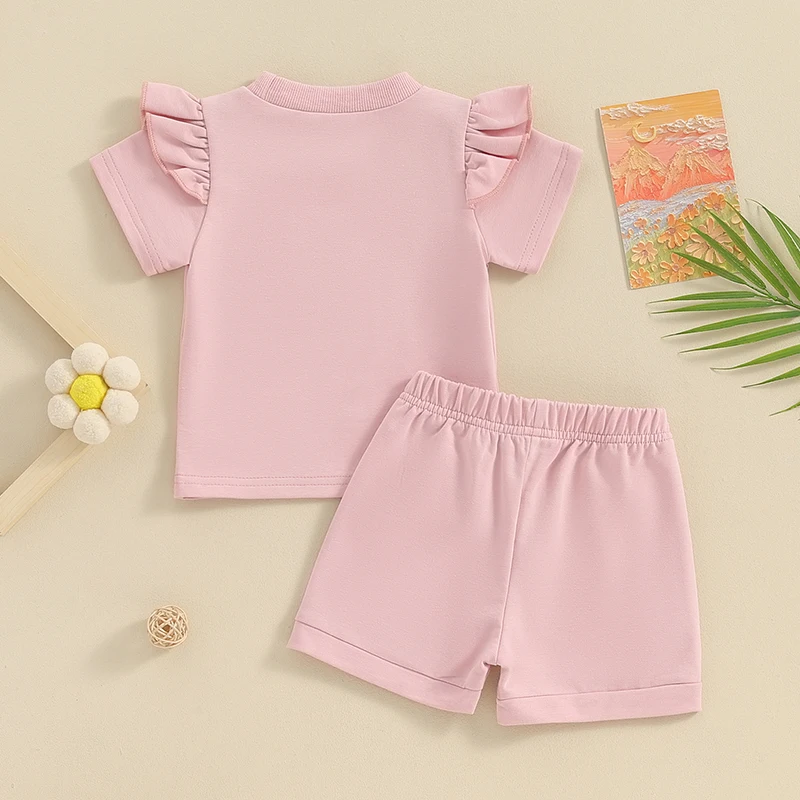 

Fernvia Newborn Baby Girl Outfits Letters Print T-shirt Tops with Elastic Waist Shorts Summer Toddler 2Pcs Clothes Set