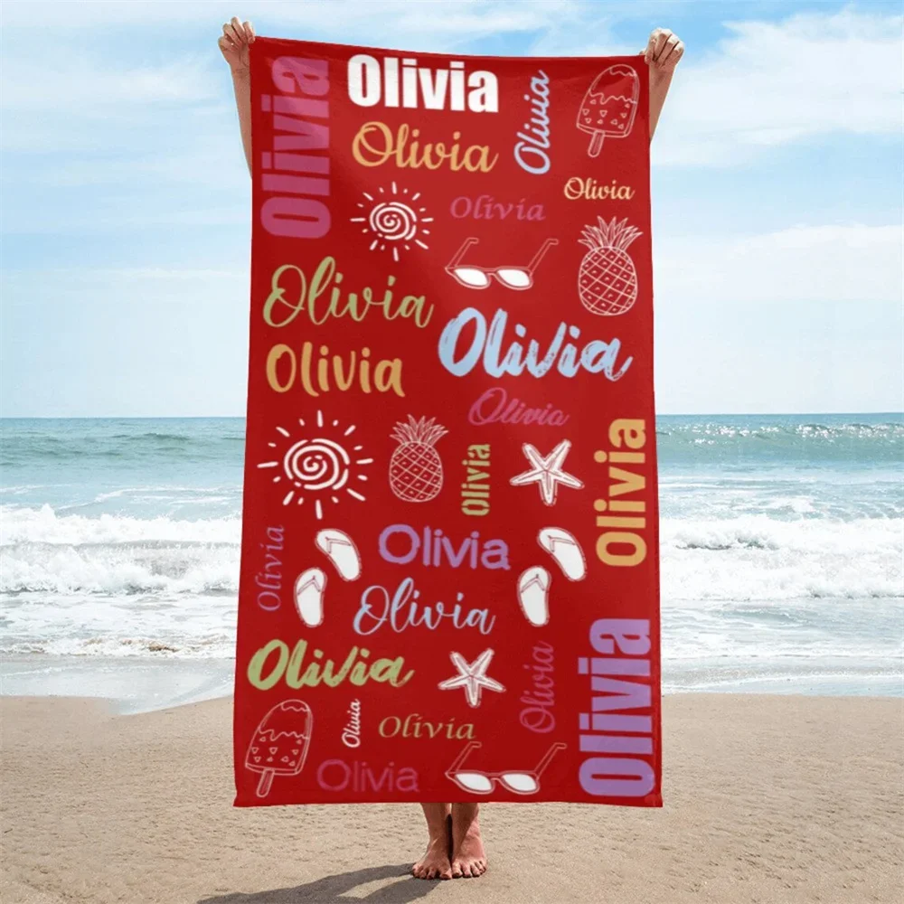 Multi Color Font Design Beach Towel Personalized Name Bath Towel Custom Pool Towel Beach Towel With Name Outside Birthday