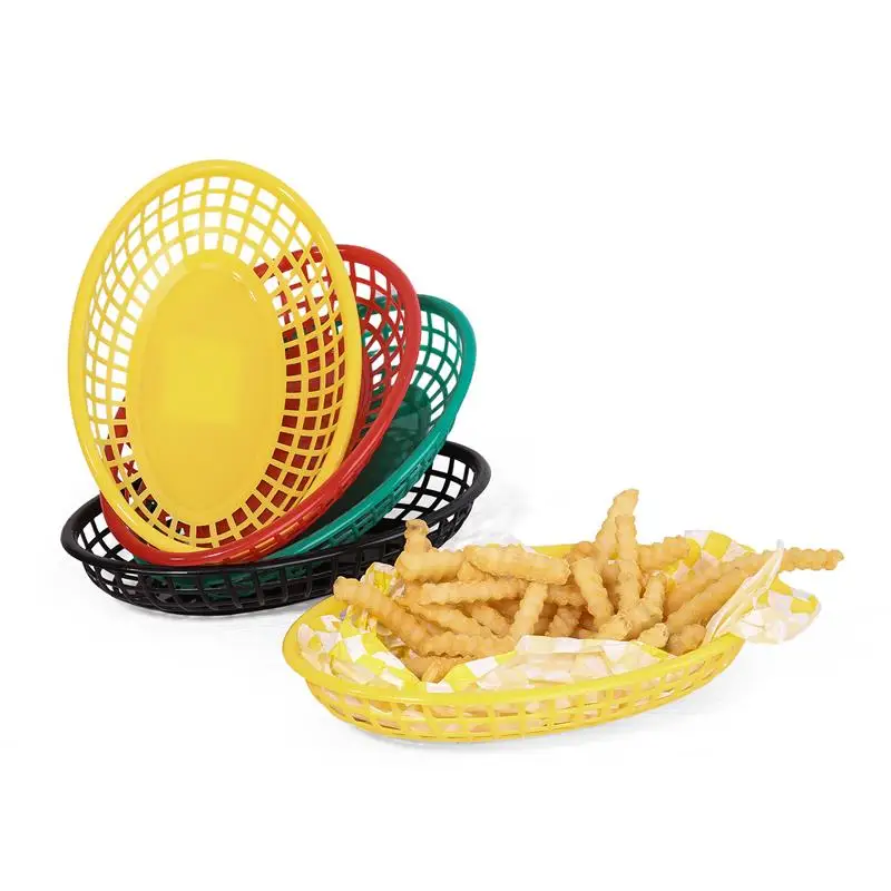 6 -12pcs Oval Food Basket Hamburger Dinner Plates Set Plastic Fast Food Trays Restaurant BBQ Dinner Plate Serving Tray Green