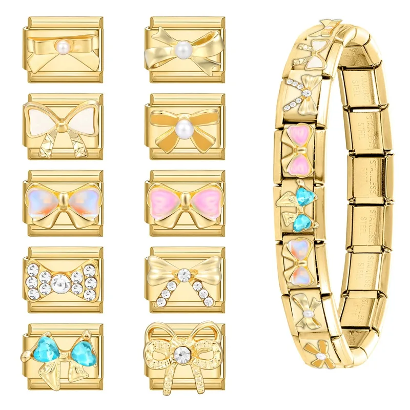 Gold Color Charm Chain Fit Bracelet Women Italian Stainless Steel