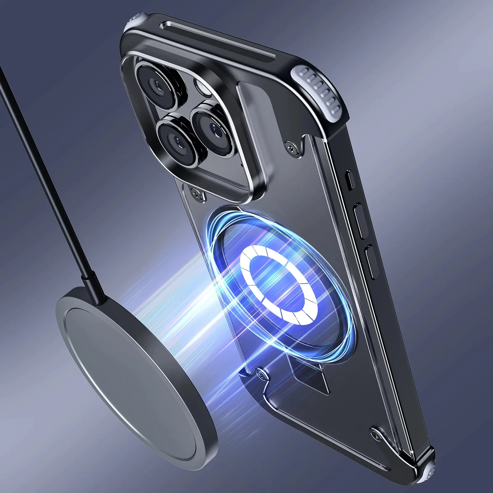 Eary for iPhone 13 Pro Phone Case with Magsafe Ring Kickstand Frameless Minimalist Bumper Shockproof Protector Phone Cover Shell