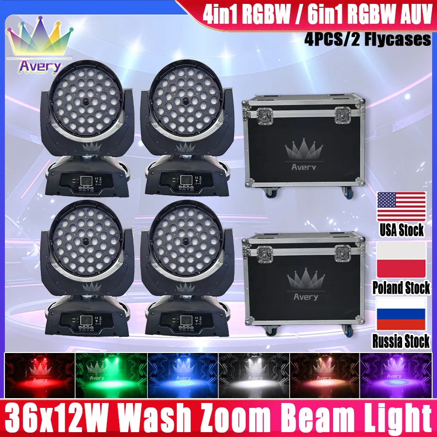 

0 Tax 2pcs LED Lights Wash Zoom 36x18W RGBWA+UV 36x12W RGBW Moving Head Lighting With Flycase For Professional DJ Equipment