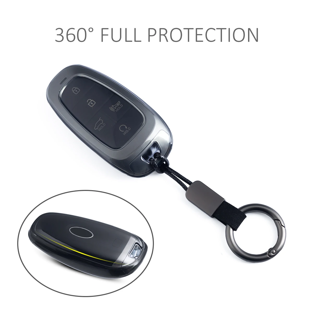 Sleek Black Transparent Car Key Fob Case with Keychain Ring