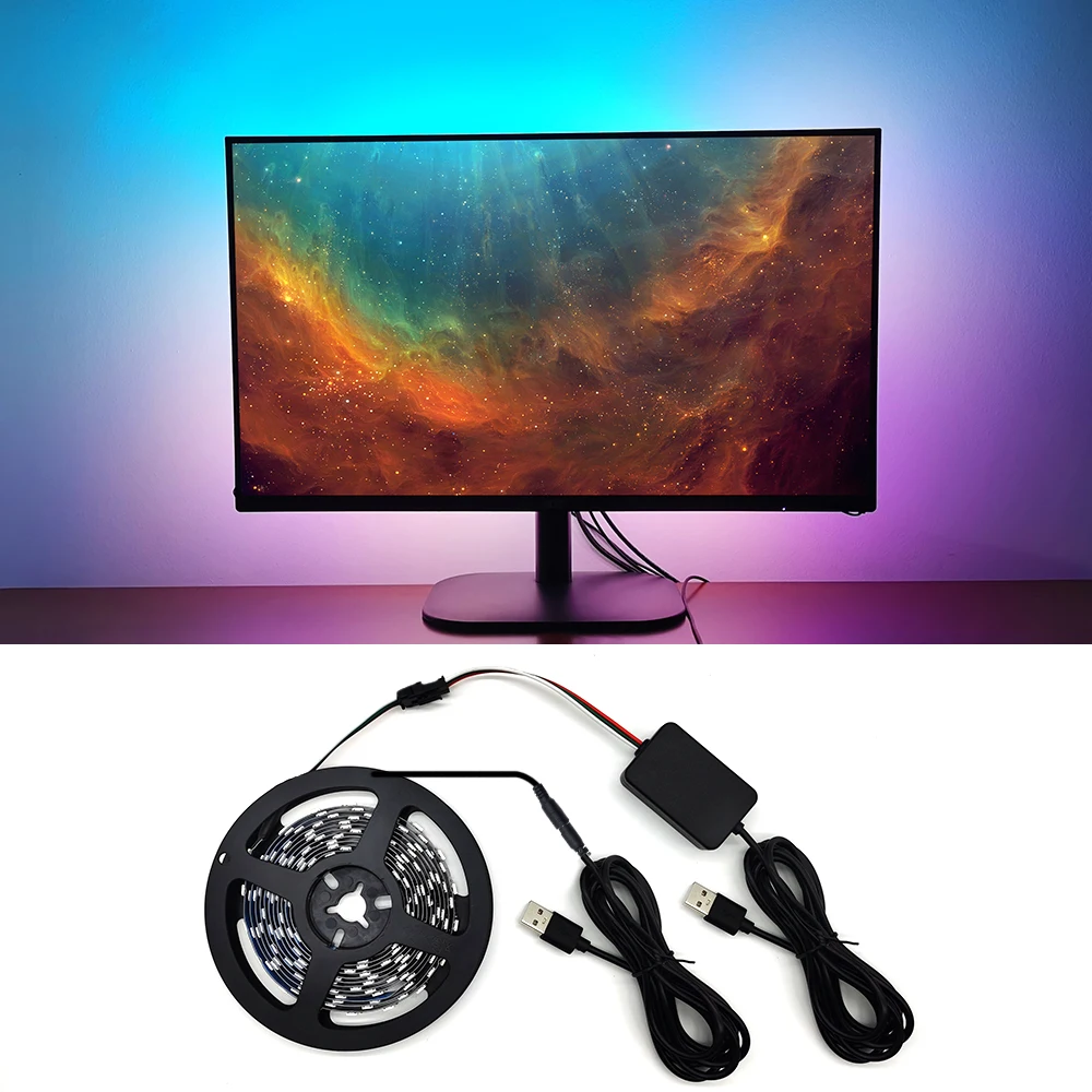 WLED ws2812b USB PC Kit RGB Gaming Lights Strip Monitor Backlight LED Display Sync PC Atmosphere Screen APP Music Decor Gaming