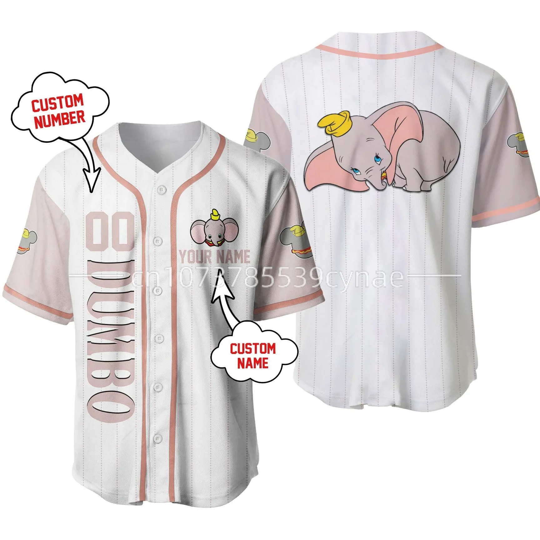 Disney Dumbo Baseball Jersey Dumbo Cute Casual Baseball Shirt Oversize Free Nome Personalizzato Numero Baseball Jersey