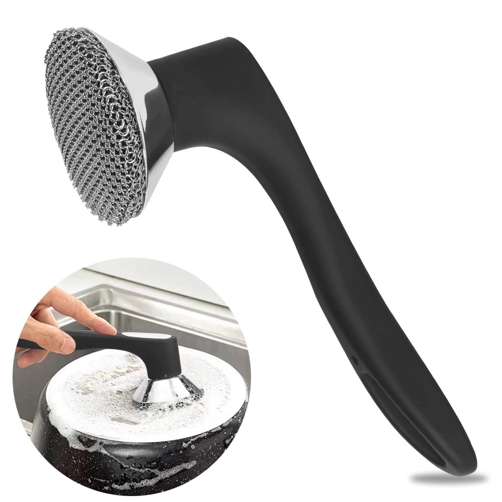 Cast Iron Scrubber Kitchen Long Handle Cleaning Brush Stainless Steel Rust Pot Pans Rust Remover Scraper Brush Tool