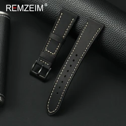 Elegant Vegetable Tanned Leather Watch Strap with Black Buckle - 18mm (Black)
