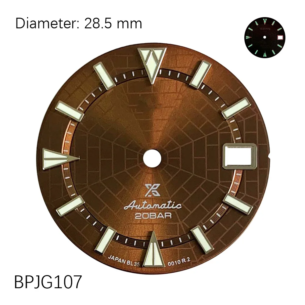 

28.5mm green glow spider web sun pattern single day calendar NH35 Dial NH35 case Watch Accessories Customized Watch / S ko mod