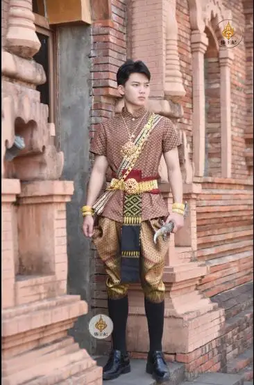 

Традиционный тайский Мужской Ретро летний повседневный комплект с коротким рукавом