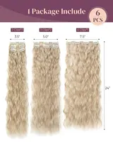 Extensions capillaires synthétiques à clips, postiche longue ondulée de 22 pouces, 16 griffes, pour femmes, tête complète 3