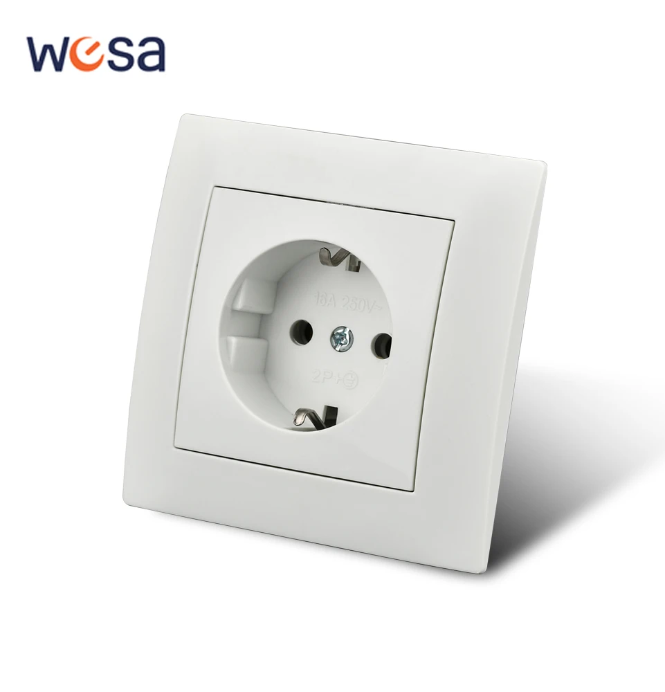 WESA Power Socket 16A EU มาตรฐานปลั๊กไฟฟ้ามาตรฐาน GROUND Wall SOCKET 86 มม.* 86 มม.สีขาวสารหน่วงไฟพลาสติกแผง 1