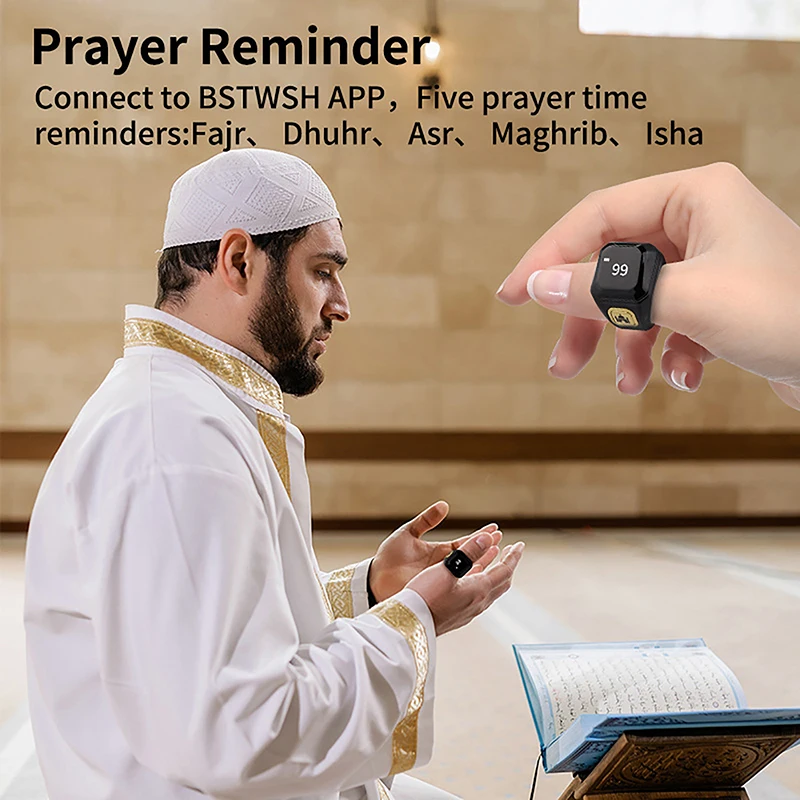 

Пластиковый умный Zikr кольцо Tasbih Tally цифровой счетчик для мусульман 5 молитва время Вибрация напоминание Bluetooth