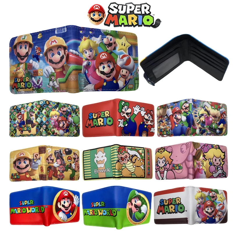 Super Mario Bros 3D Cartoon Borse Per Bambini Portafogli Uomo Pu Leathers Titolari Studenti Portabilità Portamonete Portafoglio Pieghevole