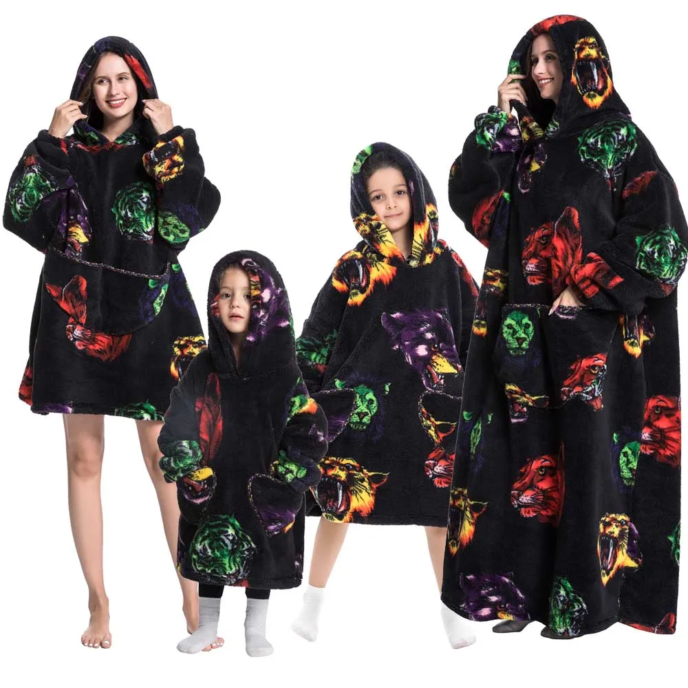 Family Matching Pajamas Super Long Robes for Kids Children Bathrobes One Piece Oversized Hoodies Wearable TV Blanket Sweatshirts