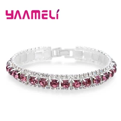 Elegant 925 Sterling Silver Bracelet with Sparkling Zircon Crystals - Available in 14 Colors (Pink)
