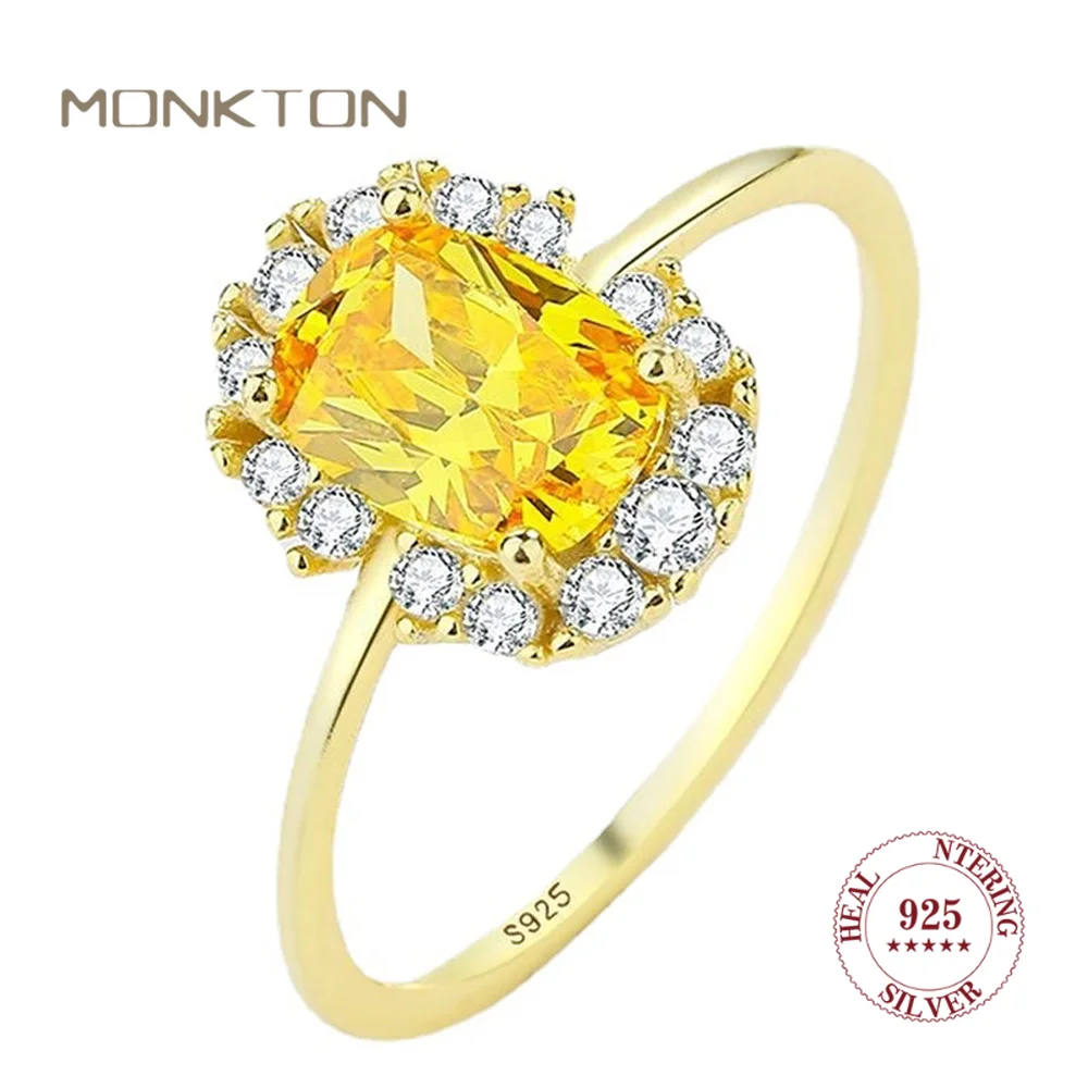 

Monkton 925 Sterling Silver 2023 New Classic Emerald Ring for Women Yellow/Purple/Pink Flower Loyal Finger Wedding Party Jewelry