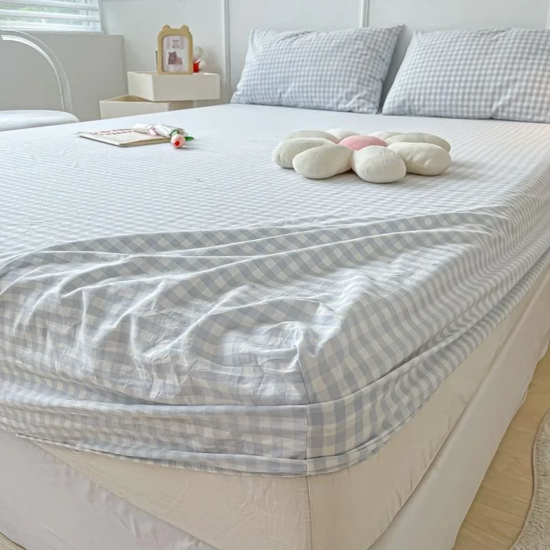Washed Cotton Fitted Sheet Non Slip Fitted Sheet Elastic Band Around Mattress Cover Bed Cover And Pillowcase 2