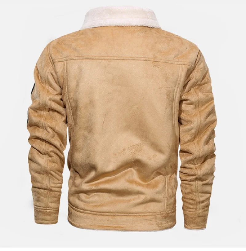 Autumn Winter Coat Men Jacket Vintage Solid Turn-Down Collar Outdoor Training Suede Zip Pocket Lamb Fleece Collar Warm Jacket men winter jacket