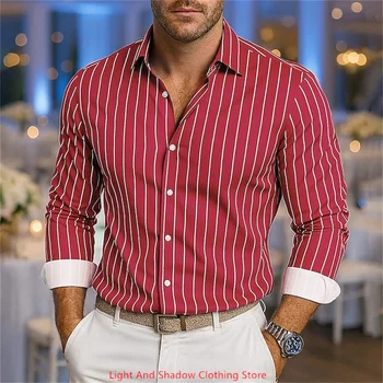 Camicia a righe a maniche lunghe da uomo di alta qualità Business Casual Street Wear Primavera Estate Moda 11 colori stampati 1