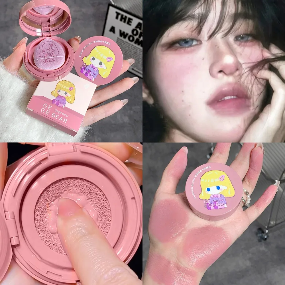 Cushion Blush Blendable Shade with Powder Puff Whitening without Sticking Long Lasting Gege Bear Makeup Blusher Face Brighten