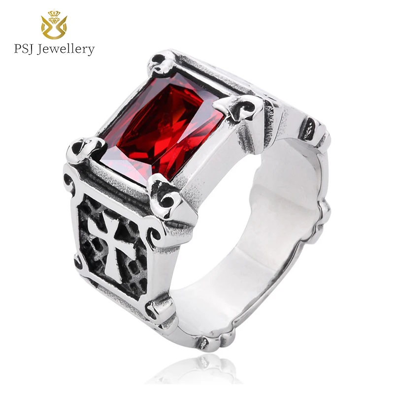 

PSJ Jewelry Fashion Vintage Style Rectangular Cubic Zircon Inlay Titanium Stainless Steel Rings for Men