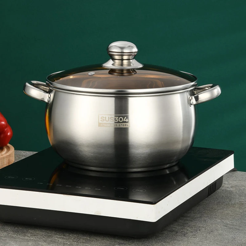 304 Stainless Steel Thickened Apple Pot 24cm Thickened with Double Handles Household Soup Pot Milk