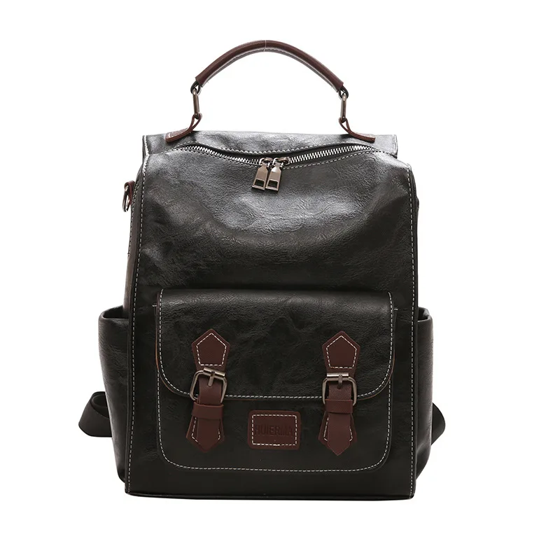 WR 2022 Trendy Women's Backpack Vintage Pu Leather Daypack Brown Mochilas Para Mujer Casual Travel Bag Retro Student School Bag