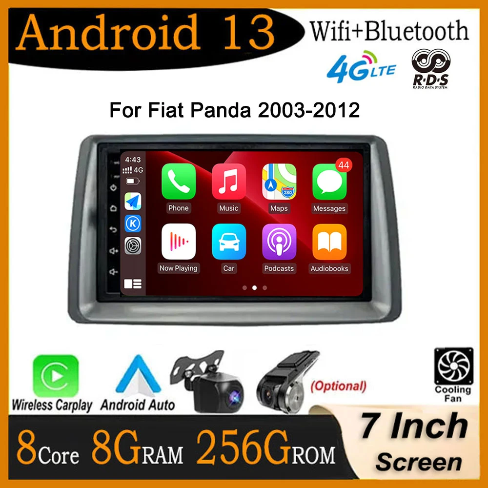 

7-дюймовый DSP HD экран для Fiat Panda 2003 - 2012 Android 13, Автомобильный плеер, радио, мультимедиа, Carplay, навигация, 4G, интеллектуальная стереосистема
