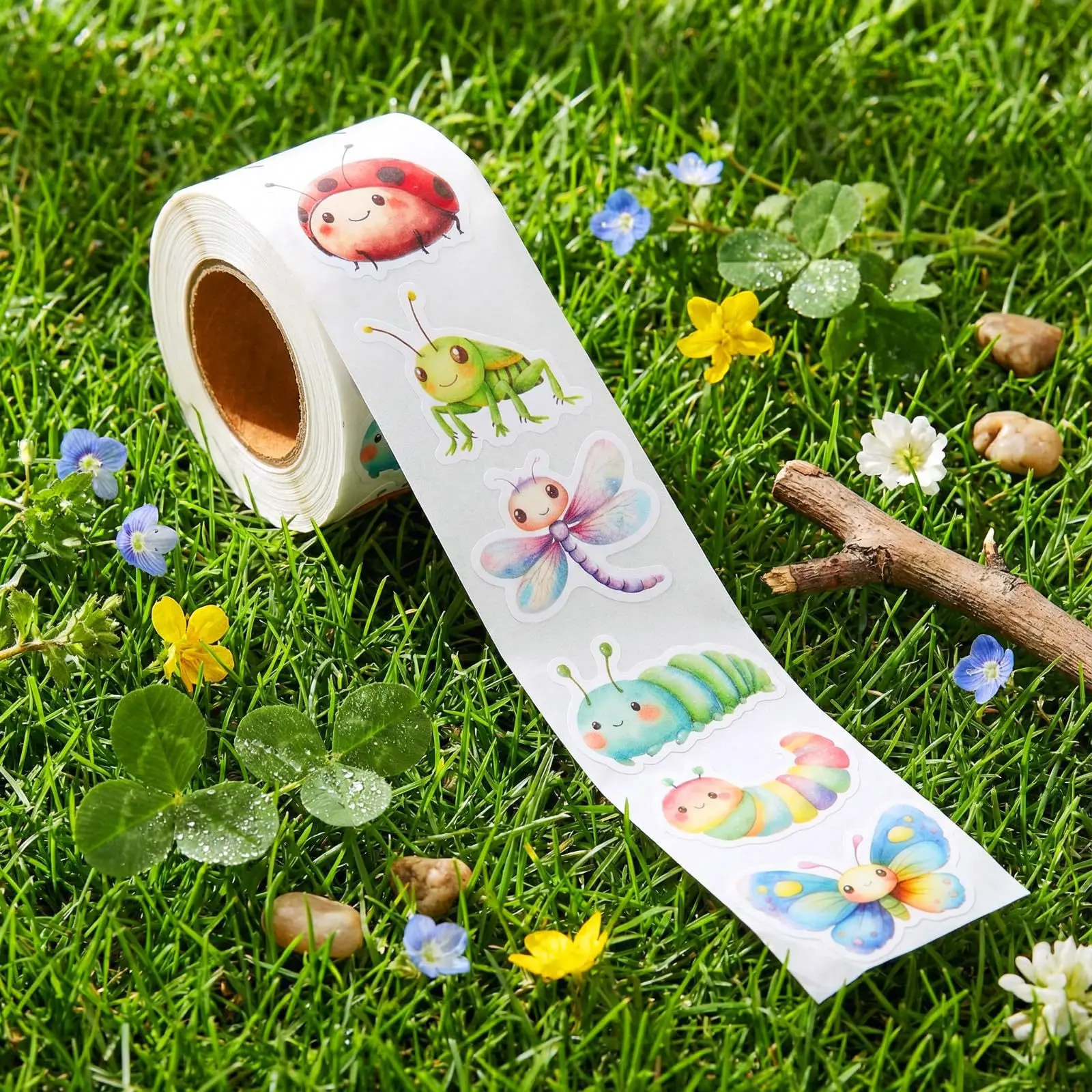 1 롤 스프링 곤충 스티커 데칼 보상 귀여운 사무용품 인센티브 동물 스티커 크리스마스 파티 선물, 500개 1인치
