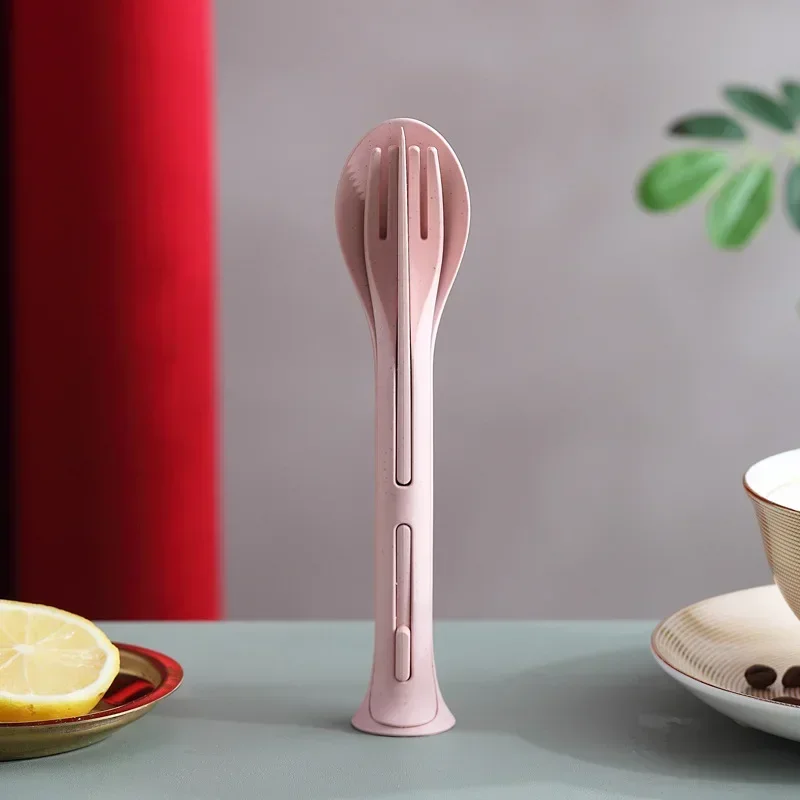 סט כלי אוכל נייד וניתן לשימוש מחדש עם כף ומזלג לטיולים ופיקניקים, כולל קופסת נשיאה לתלמידים ולמשרד