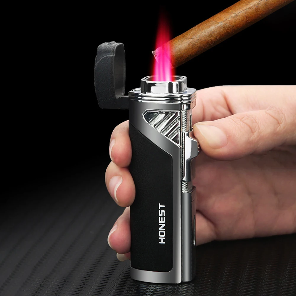 Stronger 4 Flame Metal Jet Flame Gas Lighter Butane Cigarette Torch Arc