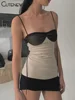 Cutenew Panelled Women Mini Dress Concise Tassel Patchwork Wrapped Chest Irregular Backless Super-Short Vestido Trend Streetwear 4