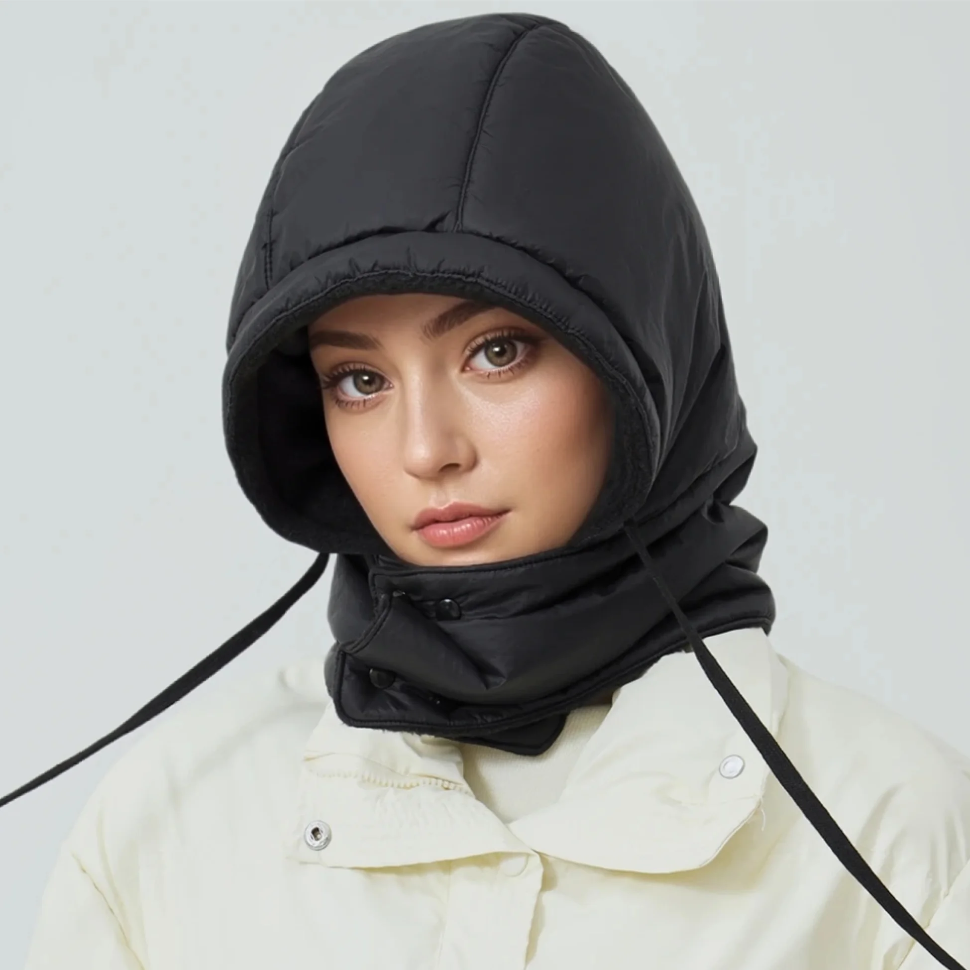 New Style Windproof Coldproof Bomber Hats Plush Fleece Lined Warm Winter Cap Hooded Full Cover Hats For Women