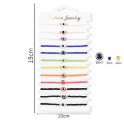 Colorful Natural Stone Adjustable Rope Bracelets - Handmade Bohemian Set with Cards (12 Pieces) - 12Pcs (16.Devil Eye)