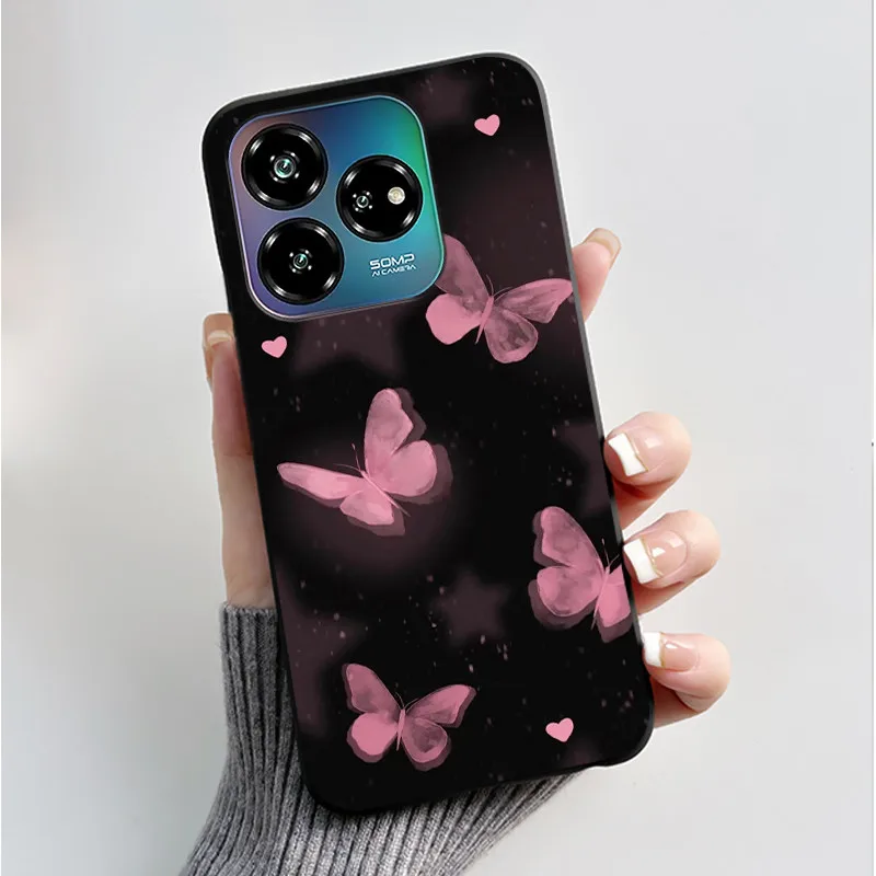 Black Soft Silicone Case with Cute Flower Cartoon Design