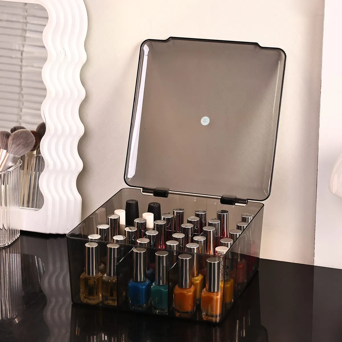 Transparente Aufbewahrungsbox für Nagellack – Klappdeckel, geeignet für Lippenstift, Parfüm, Essenz, großes Fassungsvermögen für 9 Fächer_voghion.com