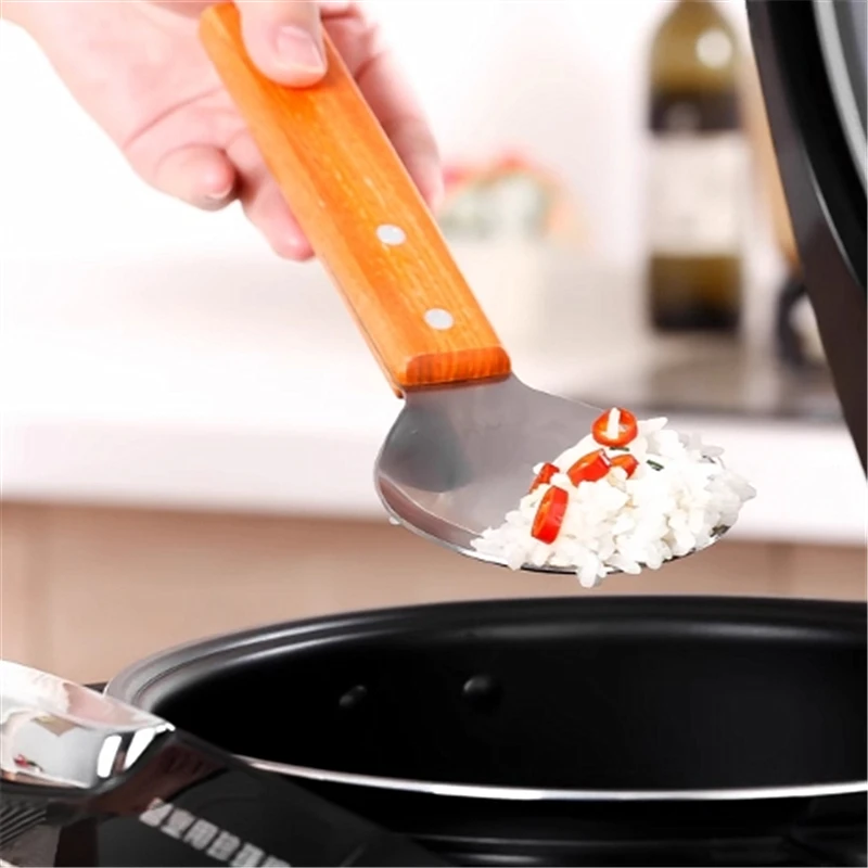 304 Stainless Steel Rice Spoon Wooden Handle Kitchen Shovels Thick Anti-scalding Mixing Spoons Table Service Non-stick