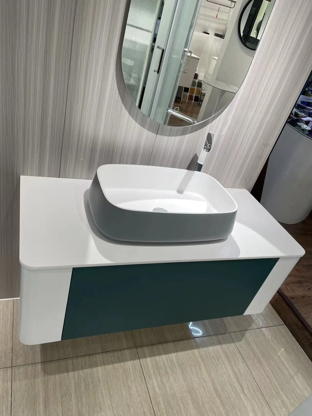 47.2&ldquo; Bathroom Furniture Corian Basin Oka Wood Cabinet Custom-Made Vanity Comb 007A