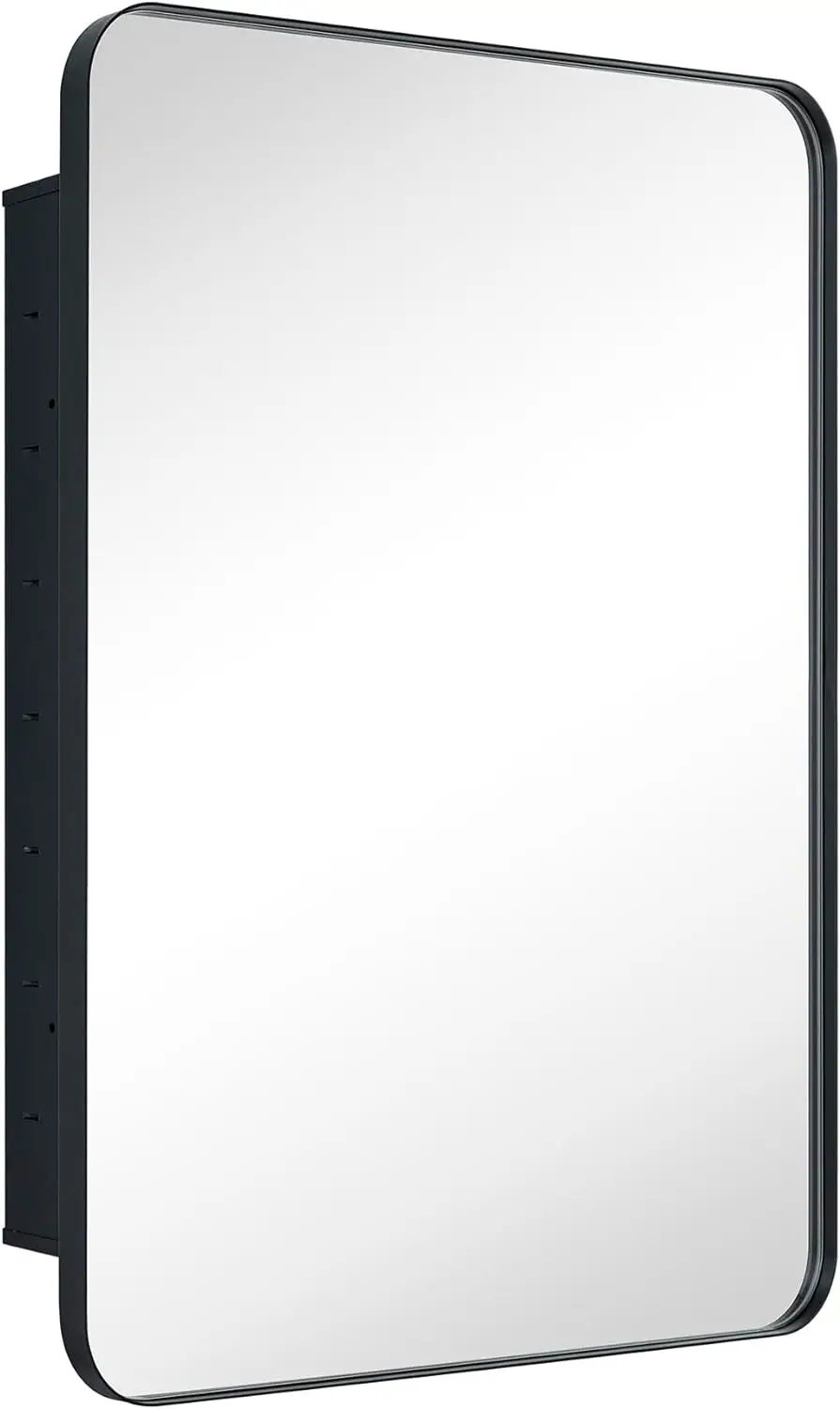 

EGHOME Matt Black Rectangle Recessed Bathroom Medicine Cabinet with Mirror Stainless Steel Metal Framed Rounded Rectangular