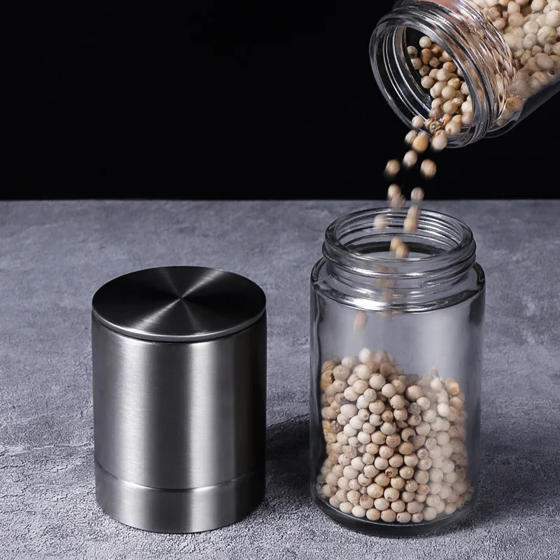 Stainless Steel Pepper Grinding Machine Manual Spice Shaker Grinder Glass Seasoning Bottle Sea Salt Can Home BBQ Mills Tools