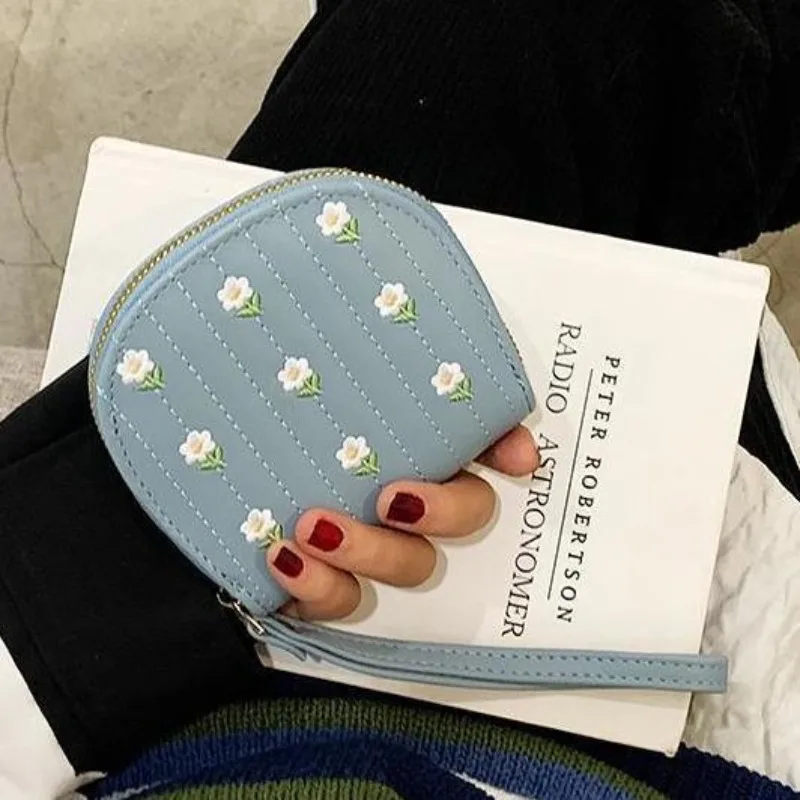 

BOMO Sweet Embroider Coin Purse Fashion Designer Korean Style Short Card Wallet Casual PU Leather Bags for Women Card Wallet