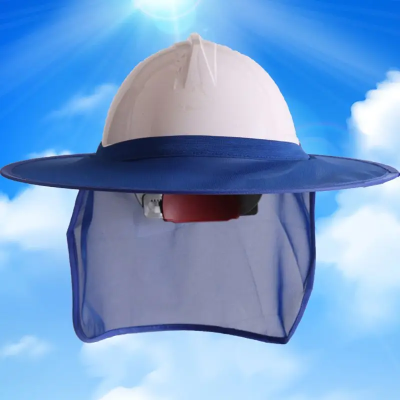 Hard Hat Sun Shield, Full Brim Mesh Neck Sun Shade Protector High Visibility, (Hard Hat Not Included) Blue, Black, Orange каска