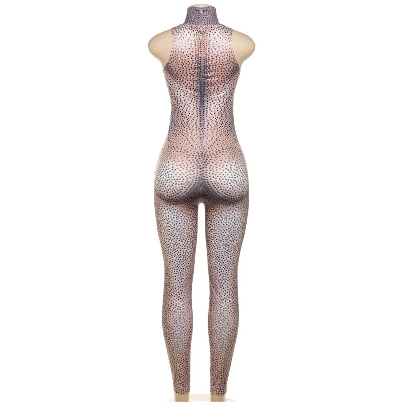 Women Fashion 3D Body Print Bodycon Jumpsuit Spring 2024 Turtleneck Sleeveless Sexy Club Hipster Streetwear Y2k Skinny Rompers