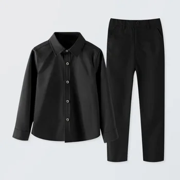 Set di abbigliamento per ragazzi da 4-16 anni Camicia con bottoni a maniche lunghe + Pantaloni da completo Completi per spettacoli per feste di compleanno per bambini Set di vestiti per bambini