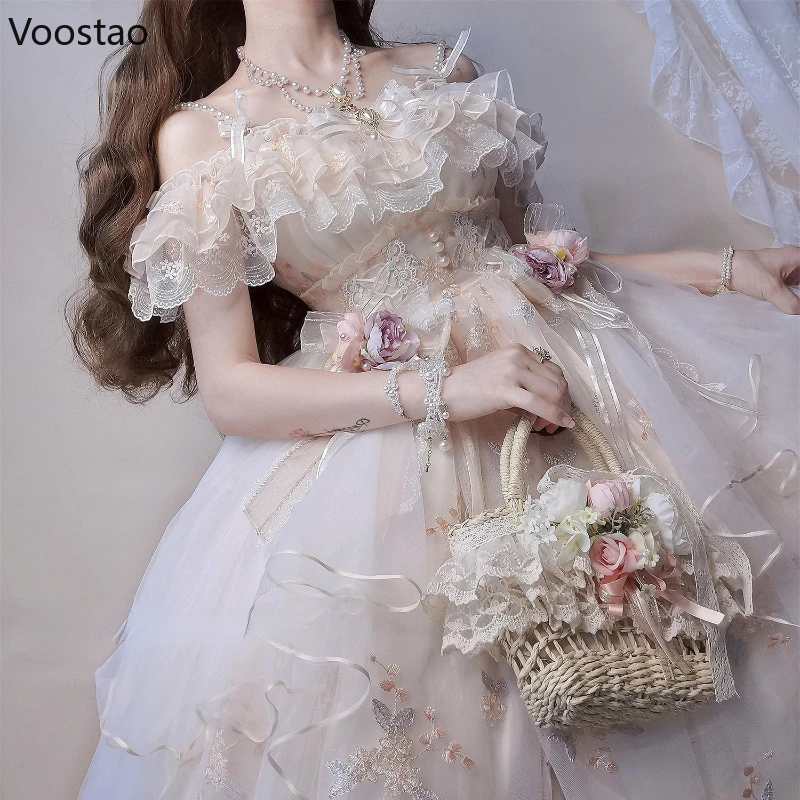 Victorian Retro Lolita Jsk Dress Japanese Women Sweet Lace Floral Embroidery Princess Wedding Dresses Girls Cute Party Vestidos images - 6